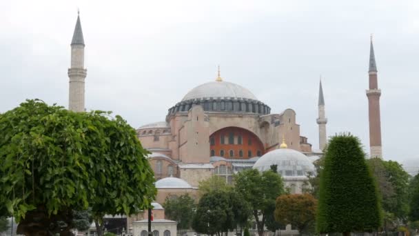 Uma bela fonte na mundialmente famosa Hagia Sophia em Istambul, Turquia. História de Constantinopla e religiões — Vídeo de Stock