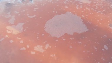 Ukrayna 'nın Kherson bölgesindeki pembe tuz gölü çıkarma fabrikasında beyaz tuz birikintileri.