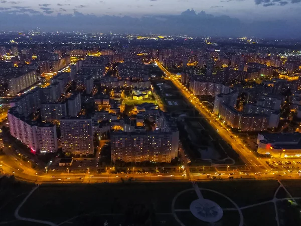 Top view of the city of Moscow, Night Moscow, the lights of the night city.