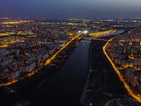 Top view of the city of Moscow, Night Moscow, the lights of the night city.