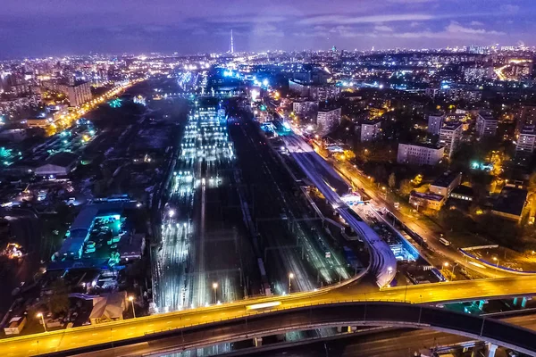 Top view of the city of Moscow, Night Moscow, the lights of the night city.