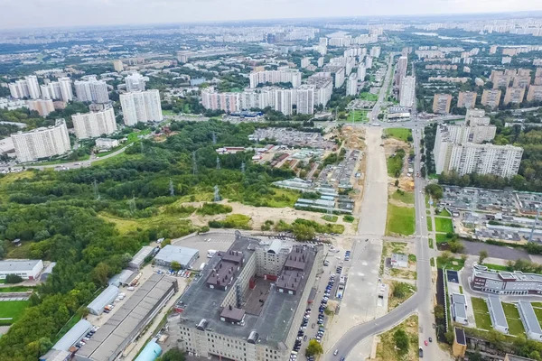 Top view of the city of Moscow, buildings and roads and other infrastructure of the city. Cityscape view from above.