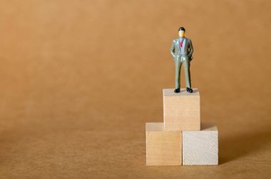 Bir profesyonel blok yapısının tepesine ulaşır, hırs, büyüme ve liderlik için güçlü bir metafor..