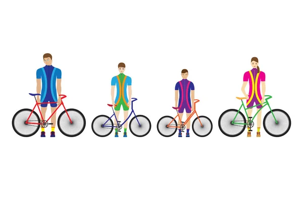 Padre Madre Hijos Están Pie Con Bicicletas Familia Del Deporte — Vector de stock