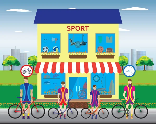 Baba, anne ve çocuk spor dükkan yakın dur. Spor aile.