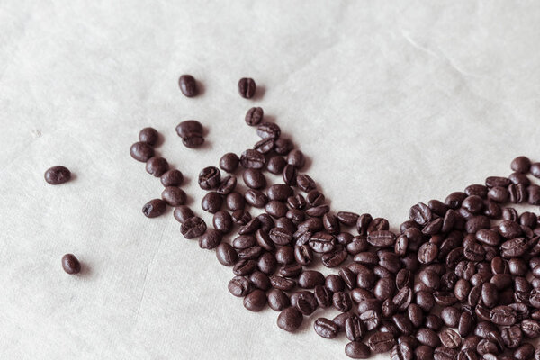Close up of roasted black coffee beans