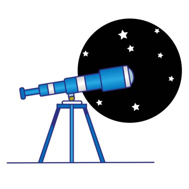 vektör teleskop ile tripod, gökyüzü, ay ve yıldız