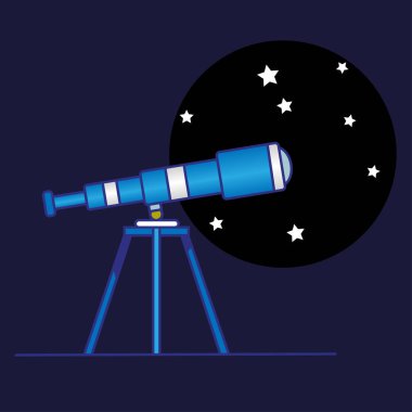 vektör teleskop ile tripod, gökyüzü, ay ve yıldız