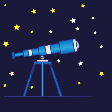 vektör teleskop ile tripod, gökyüzü, ay ve yıldız