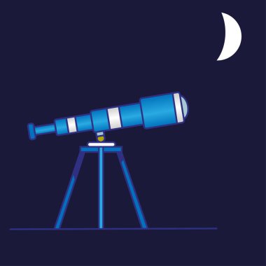 vektör teleskop ile tripod, gökyüzü, ay ve yıldız