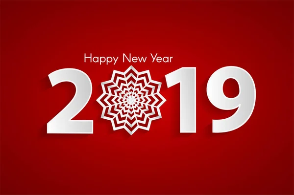 Červená Šťastný Nový Rok 2019 Koncept Papír Vločka Vektorové Ilustrace — Stockový vektor