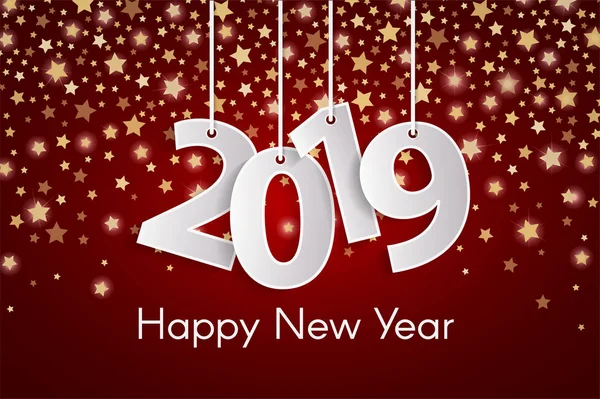 Red Happy New Year 2019 Concetto Biglietto Auguri Con Numeri — Vettoriale Stock