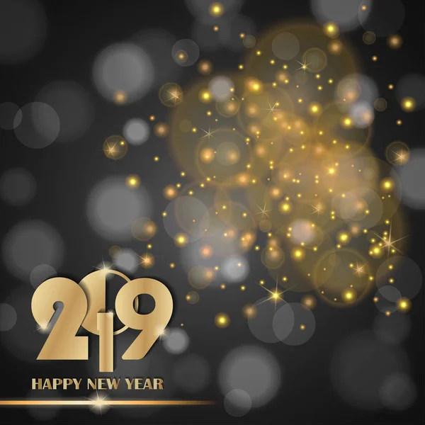 Golden lights abstract on grey ambient blurred background. New Year 2019 concept. Luxury design. Vector illustration