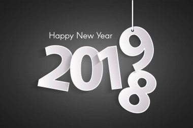 Siyah mutlu yeni yıl 2019 kavramı halatlar üzerinde kağıt cuted beyaz sayılarla. Vektör çizim