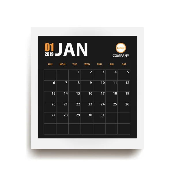 Januar 2019 Kalender Realistischem Fotorahmen Mit Schatten Isoliert Eventplaner Alle — Stockvektor