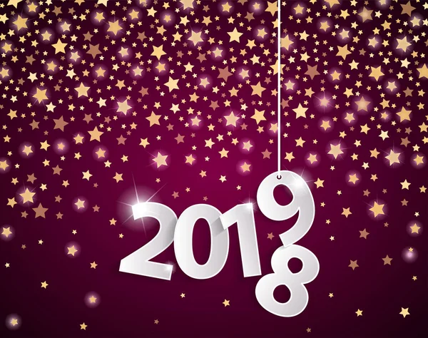 Fialové Šťastný Nový Rok 2019 Blahopřání Koncept Čísly Přestřihl Bílý — Stockový vektor