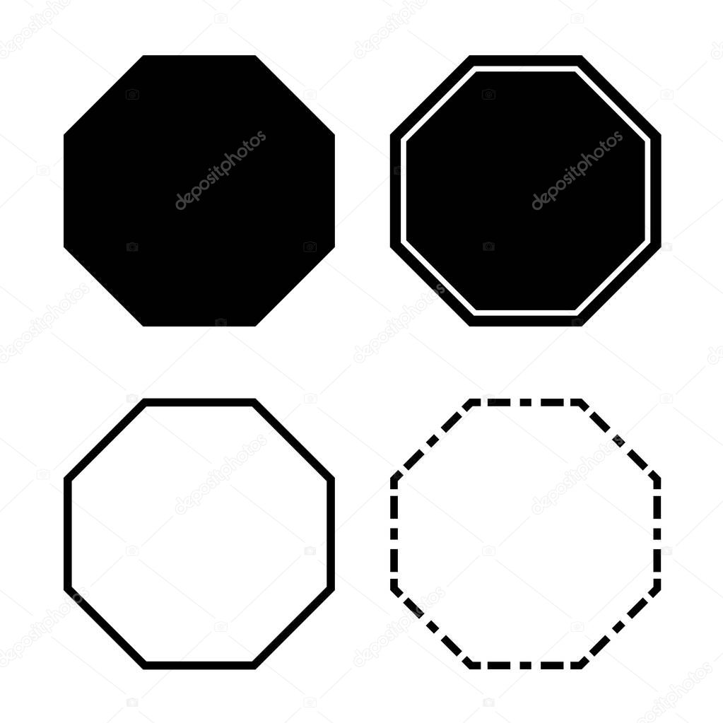 Octagon icon pack. Geometry octagonal eight sided polygon octagon line. Vector illustration