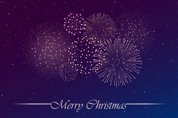 ブルーとバイオレット夜空の背景に花火ショー クリスマスのコンセプトです お祝いの言葉や招待カード背景 ベクトル図 — ストックベクタ