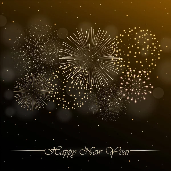 Kızdırma ve pırıltılar altın gece gökyüzü arka plan üzerinde havai fişek gösterisi. Yeni yıl kavramı. Kartý, davet, parti arka plan. Vektör çizim