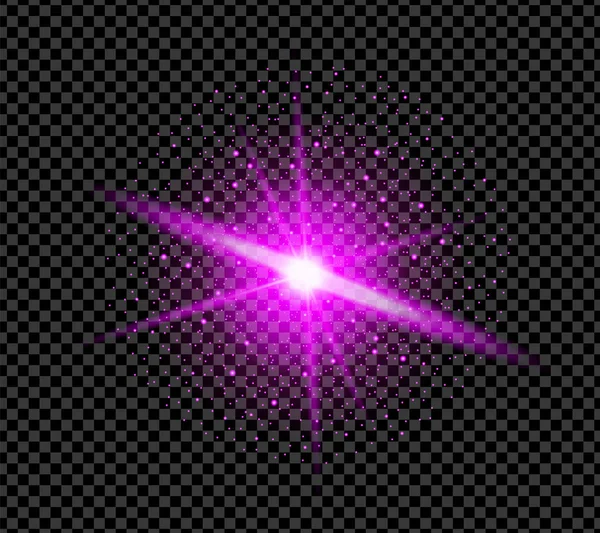 透明な背景に分離された現実的な紫色の輝き効果 花火は火花のコンセプトです ベクトル図 — ストックベクタ