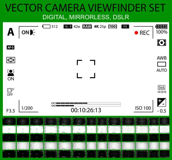 Camera Focusing Screen Pack Digital Mirorless Dslr Cameraphone White Black — Stock Vector