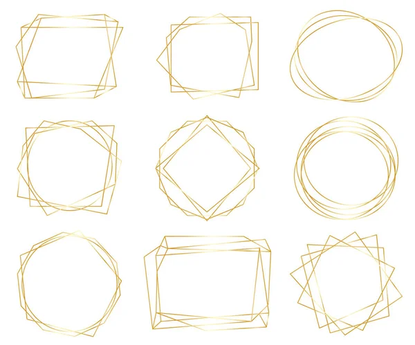 Vintage altın geometrik çerçeveler paketi. Dekoratif lüks çizgi kenarlıklar davetiyesi, kartı, satış, fotoğraf vb için. Vektör çizim
