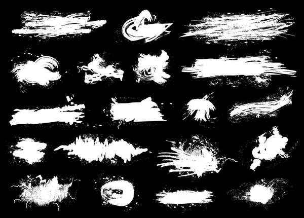 白グランジ インク スプラッシュ スポット パックの分離された黒い背景 ベクトル図 — ストックベクタ