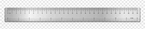 Realistisches Metallbandlineal Isoliert Auf Transparentem Hintergrund Doppelseitige Messung Und Zoll — Stockvektor