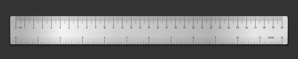 Realistisches Metallbandlineal Isoliert Auf Schwarz Doppelseitige Messung Und Zoll Vektorillustration — Stockvektor