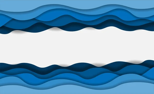 Ondas Água Azul Camadas Cartão Papel Arte Design Origami Ilustração — Vetor de Stock