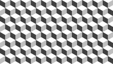 3D gerçekçi gri kare desen. Medern küp doku. Geometrik simetri arka plan. Vektör çizim