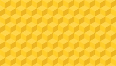 3D gerçekçi sarı kare desen. Medern küp doku. Geometrik simetri arka plan. Vektör çizim