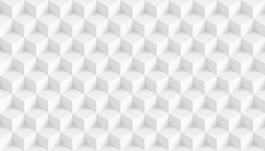 3D gerçekçi beyaz kare desen. Medern küp doku. Geometrik simetri arka plan. Vektör çizim