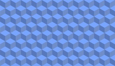 3D gerçekçi mavi kare desen. Medern küp doku. Geometrik simetri arka plan. Vektör çizim