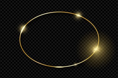 Altın parlak parlayan vintage çerçeve şeffaf arka plan üzerinde izole gölgeler. Altın lüks gerçekçi oval sınır. Vektör çizim