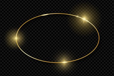Altın parlak parlayan vintage çerçeve şeffaf arka plan üzerinde izole gölgeler. Altın lüks gerçekçi oval sınır. Vektör çizim