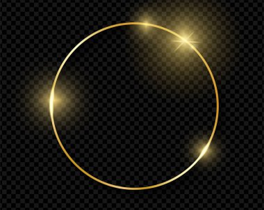 Altın parlak parlayan vintage çerçeve şeffaf arka plan üzerinde izole gölgeler. Altın lüks gerçekçi yuvarlak sınır. Vektör çizim