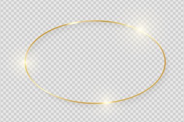 Altın parlak parlayan vintage çerçeve şeffaf arka plan üzerinde izole gölgeler. Altın lüks gerçekçi oval sınır. Vektör çizim