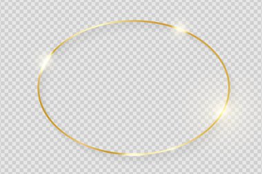 Altın parlak parlayan vintage çerçeve şeffaf arka plan üzerinde izole gölgeler. Altın lüks gerçekçi oval sınır. Vektör çizim
