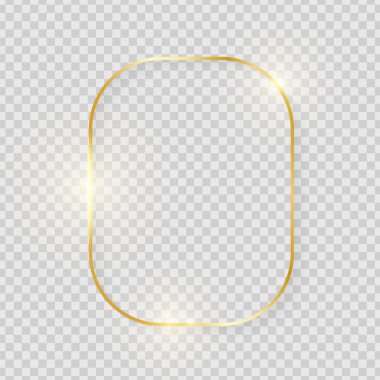 Şeffaf arka planda gölgeli, parlak, kaliteli, altın rengi bir çerçeve. Altın lüks gerçekçi dikdörtgen sınır. Vektör illüstrasyonu