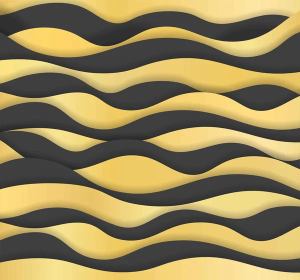 Layered Paper Art Waves Background Origami Style Design Gold Grey — Stock Vector