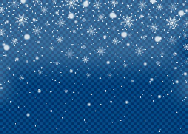 Nieve Realista Cayendo Aislada Sobre Fondo Transparente Cielo Azul Patrón — Vector de stock