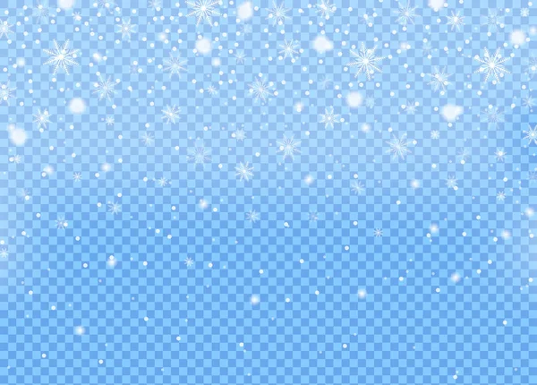 Realistic Falling Snow Isolated Blue Sky Transparent Background Winter Sky — Stock Vector