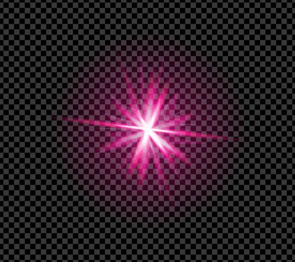 透明な背景に分離された現実的な紫色の輝き効果 激しい火花概念 ベクトル図 — ストックベクタ
