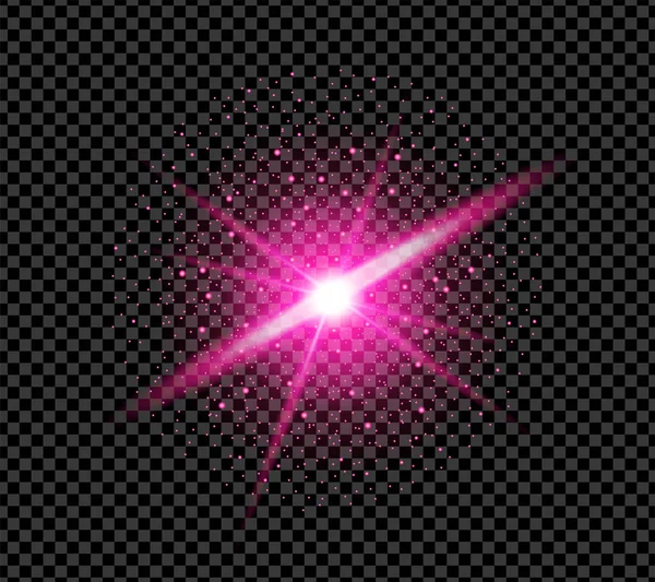 透明な背景に分離された現実的な紫色の輝き効果 激しい火花概念 ベクトル図 — ストックベクタ