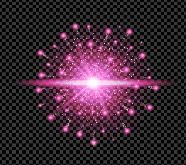 Realistische Paarse Glans Effect Geïsoleerd Transparante Achtergrond Vuurwerk Explosie Galaxy — Stockvector