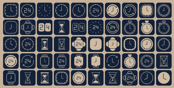 Blue Beige Clock Line Icons Simple Watches Pack Time Concept — Stock Vector