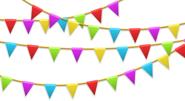 Kolorowe Girlanda Flagi Białym Tle Karnawał Urodziny Uroczystości Party Nowy — Wektor stockowy