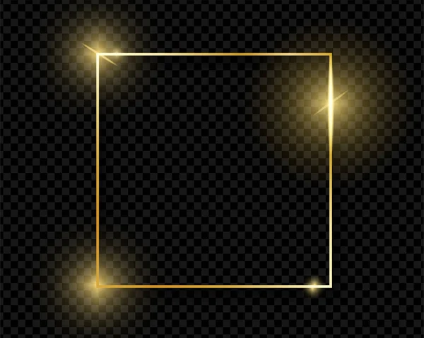 金色闪亮的发光复古框架与阴影隔离在透明的背景 金色奢华逼真的广场边框 向量例证 — 图库矢量图片
