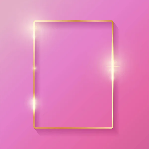 金色闪亮的发光复古框架与阴影上的粉红色背景 黄金豪华逼真的边框 母亲或情人节概念 向量例证 — 图库矢量图片